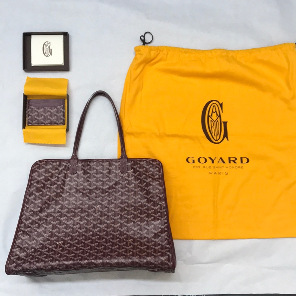 GOYARD HARDY PM BURGUNDY TOTE MATCHING CARD HOLDER